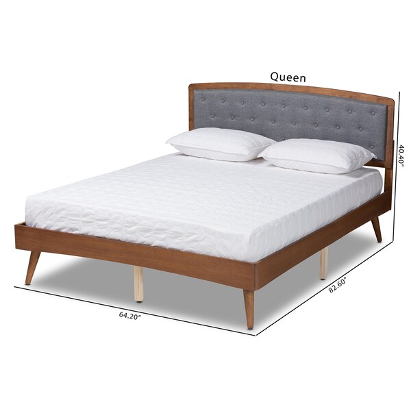 Ratana Transitional Grey Fabric Upholstered And Walnut Brown Finished Wood Platform Bed-King